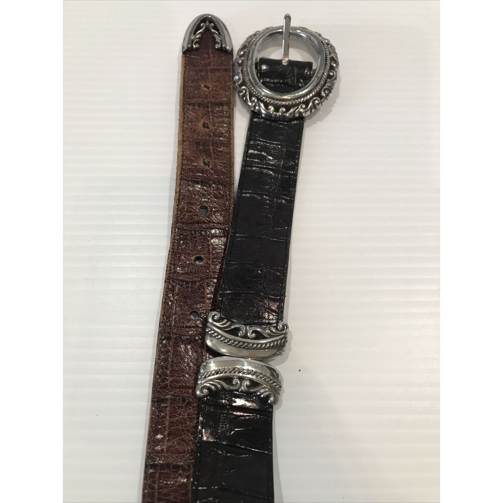 Vintage Brighton Marcus Two Tone Black Brown Reversible Leather Belt Silver S